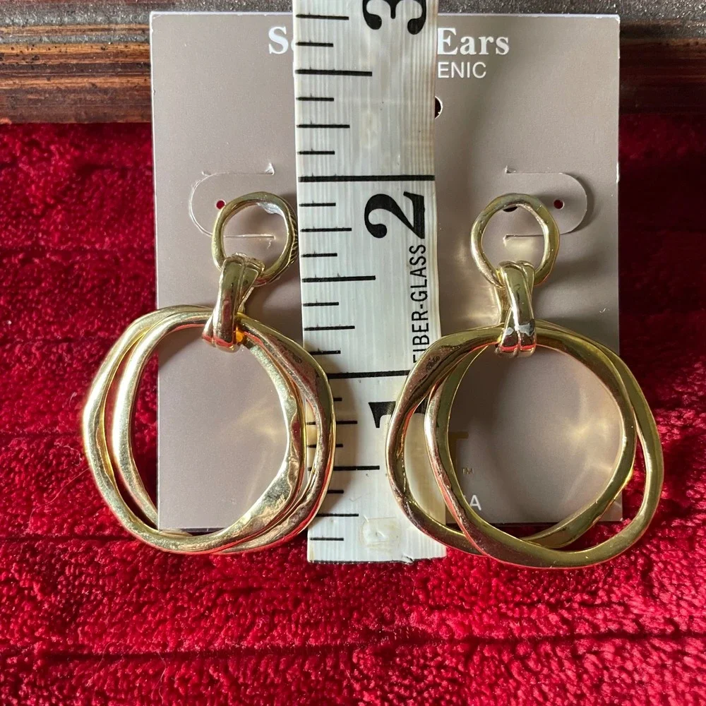 Mixit Gold Tone Double Hoop Drop Earrings Hypoallergenic‎ Sensitive Ears NEW